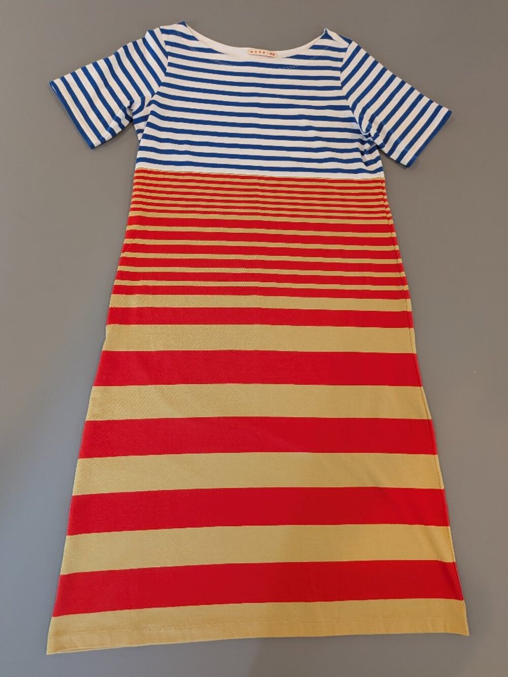 Marni x Uniqlo Striped Midi T Shirt Dress Small Blue Red Mustard Cotton